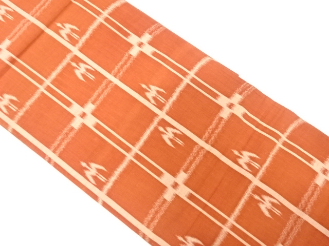 JAPANESE KIMONO / ANTIQUE FUKURO OBI / SILK / HAND WOVEN TSUMUGI / GRID & KASURI PATTERN